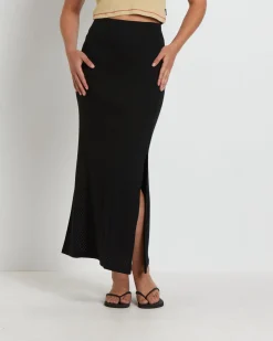 Lilah Organic Pointelle Maxi Skirt in Black