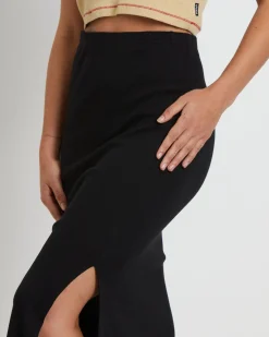 Lilah Organic Pointelle Maxi Skirt in Black