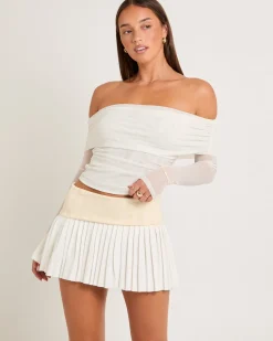 Lilith Gathered Off Shoulder Mesh Top