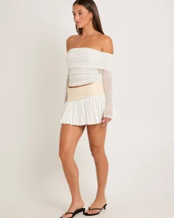 Lilith Gathered Off Shoulder Mesh Top