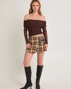 Lilith Gathered Off Shoulder Mesh Top