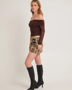 Lilith Gathered Off Shoulder Mesh Top