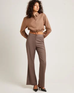 Lucy Drawstring Poplin Long Sleeve Shirt in Chocolate