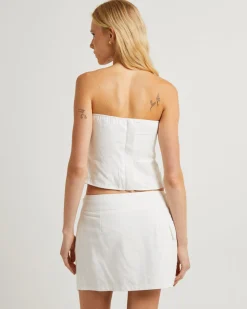 Lui Cut Out Linen Bandeau Top in White