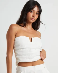 Lui Cut Out Linen Bandeau Top in White