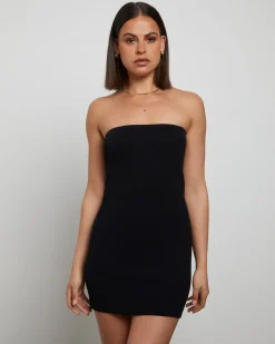 Luxe Knitted Bandeau Mini Dress in Black