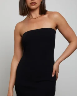 Luxe Knitted Bandeau Mini Dress in Black