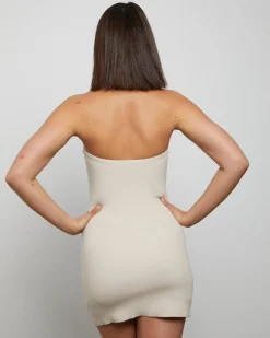 Luxe Knitted Bandeau Mini Dress in Stone