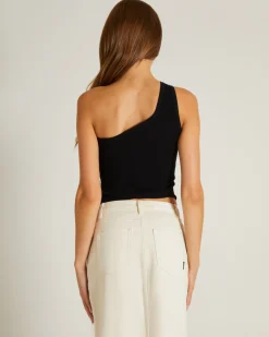 Luxe Knitted One Shoulder Top in Black