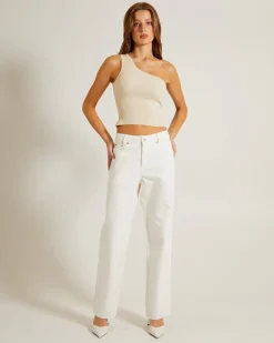 Luxe Knitted One Shoulder Top in Vintage Stone