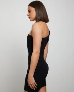 Luxe Knitted One Shoulder Mini Dress in Black