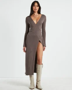 Mara Wrap Knit Midi Dress Mocha