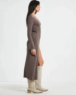Mara Wrap Knit Midi Dress Mocha