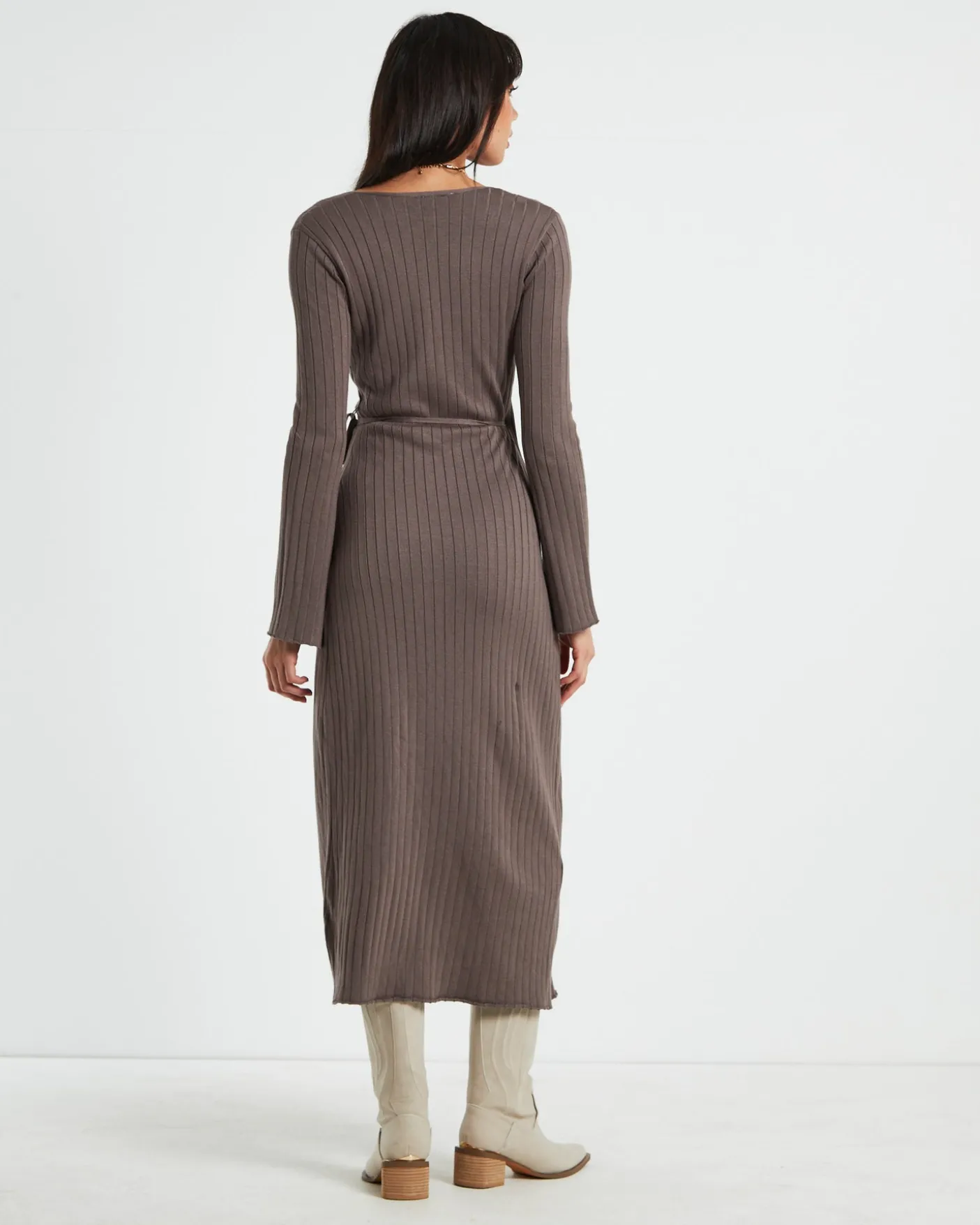 Mara Wrap Knit Midi Dress Mocha