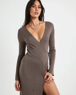 Mara Wrap Knit Midi Dress Mocha