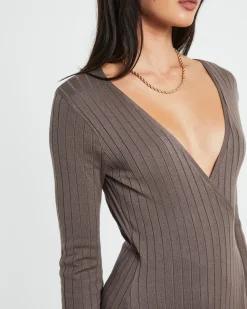 Mara Wrap Knit Midi Dress Mocha