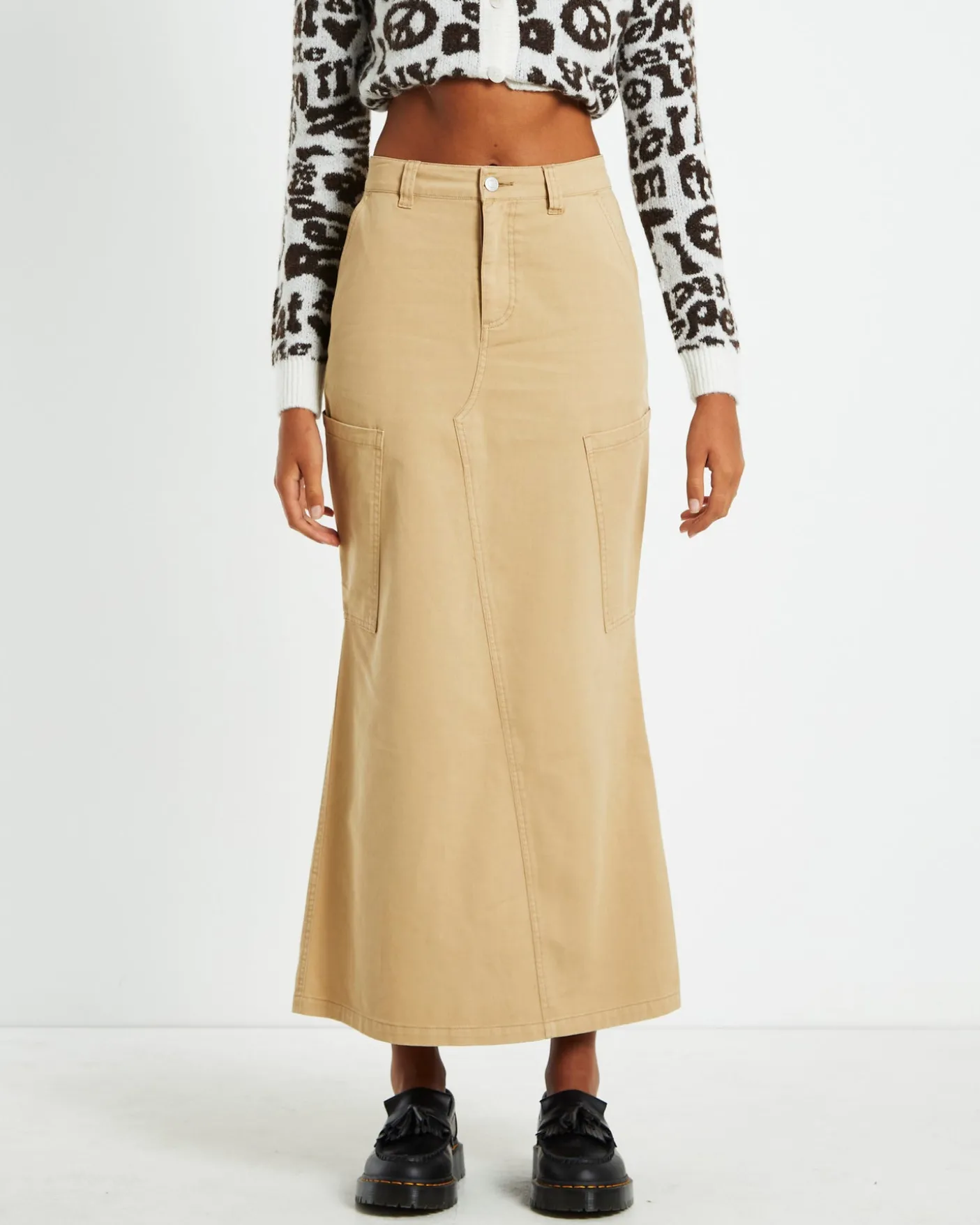 Maxi Canvas Cargo Denim Skirt