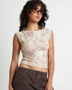 Maxine Tattoo Print Contrast Stitch Top in Assorted