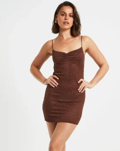 Maya Lace Mini Dress in Chocolate Brown