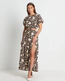 Melody Linen Puff Tee in Assorted Brown