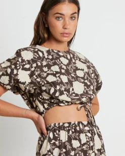 Melody Linen Puff Tee in Assorted Brown