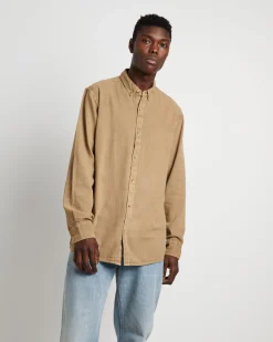 Men At Work Oxford Long Sleeve Shirt in Sand
