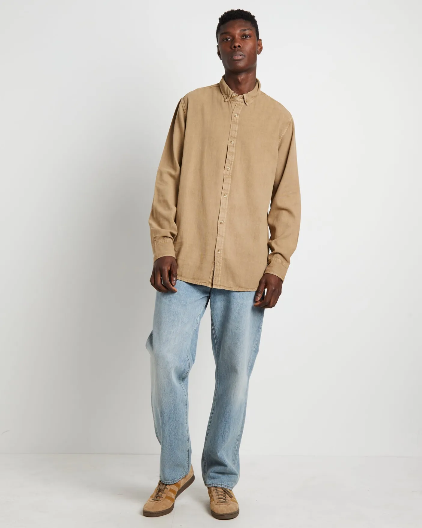 Men At Work Oxford Long Sleeve Shirt in Sand