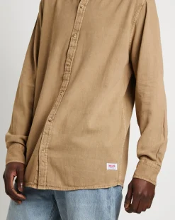 Men At Work Oxford Long Sleeve Shirt in Sand