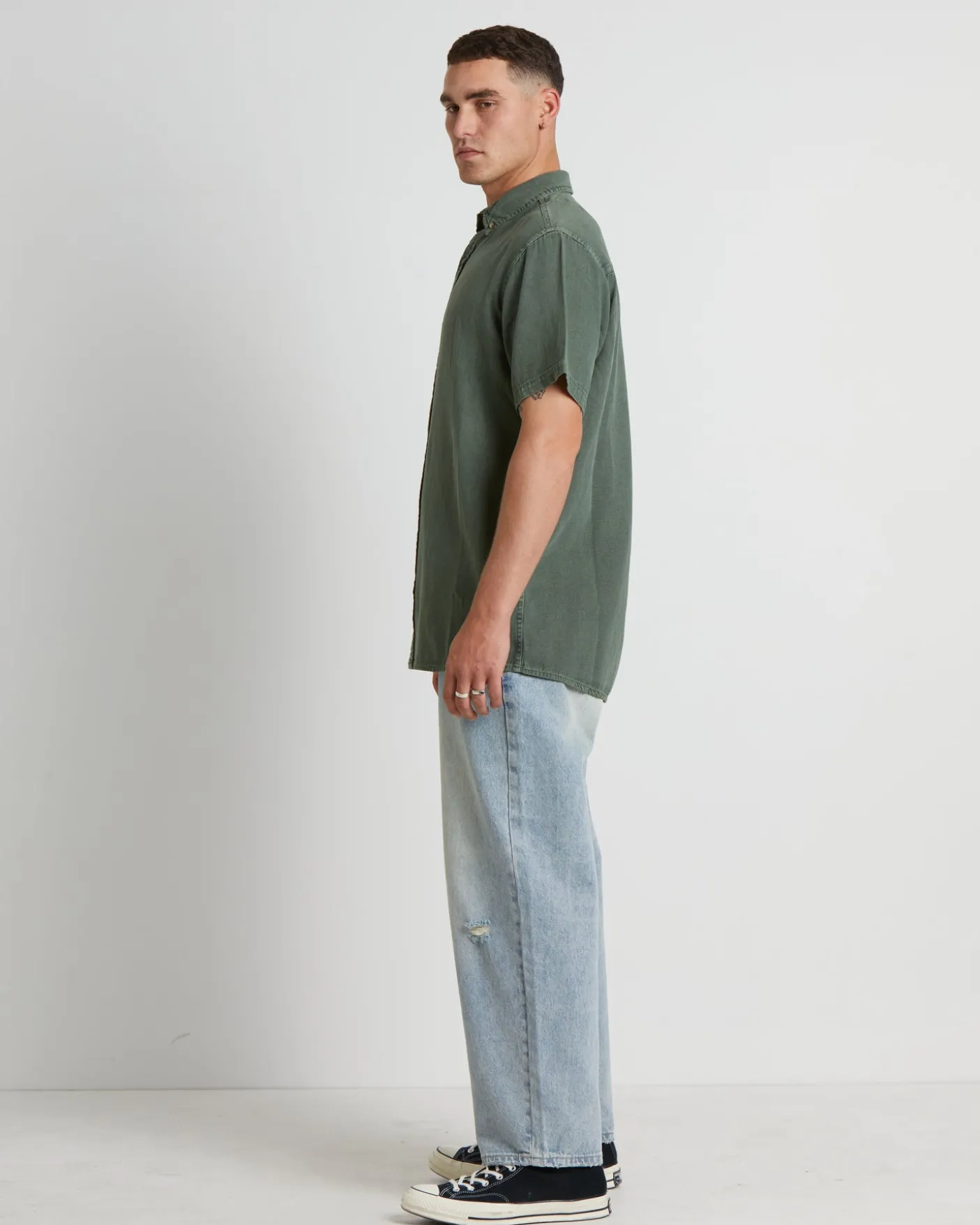 Men At Work Oxford Short Sleeve Shirt in Thyme Green