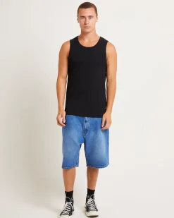 Mens Ribbed Singlet in Black