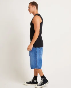 Mens Ribbed Singlet in Black