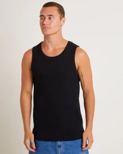 Mens Ribbed Singlet in Black
