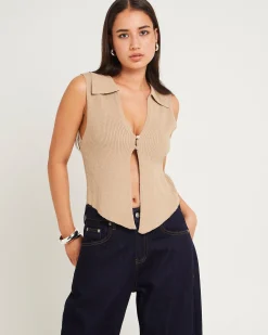 Meryl Ribbed Collar Knit Top