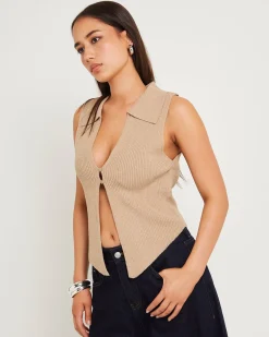 Meryl Ribbed Collar Knit Top