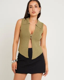 Meryl Ribbed Collar Knit Top