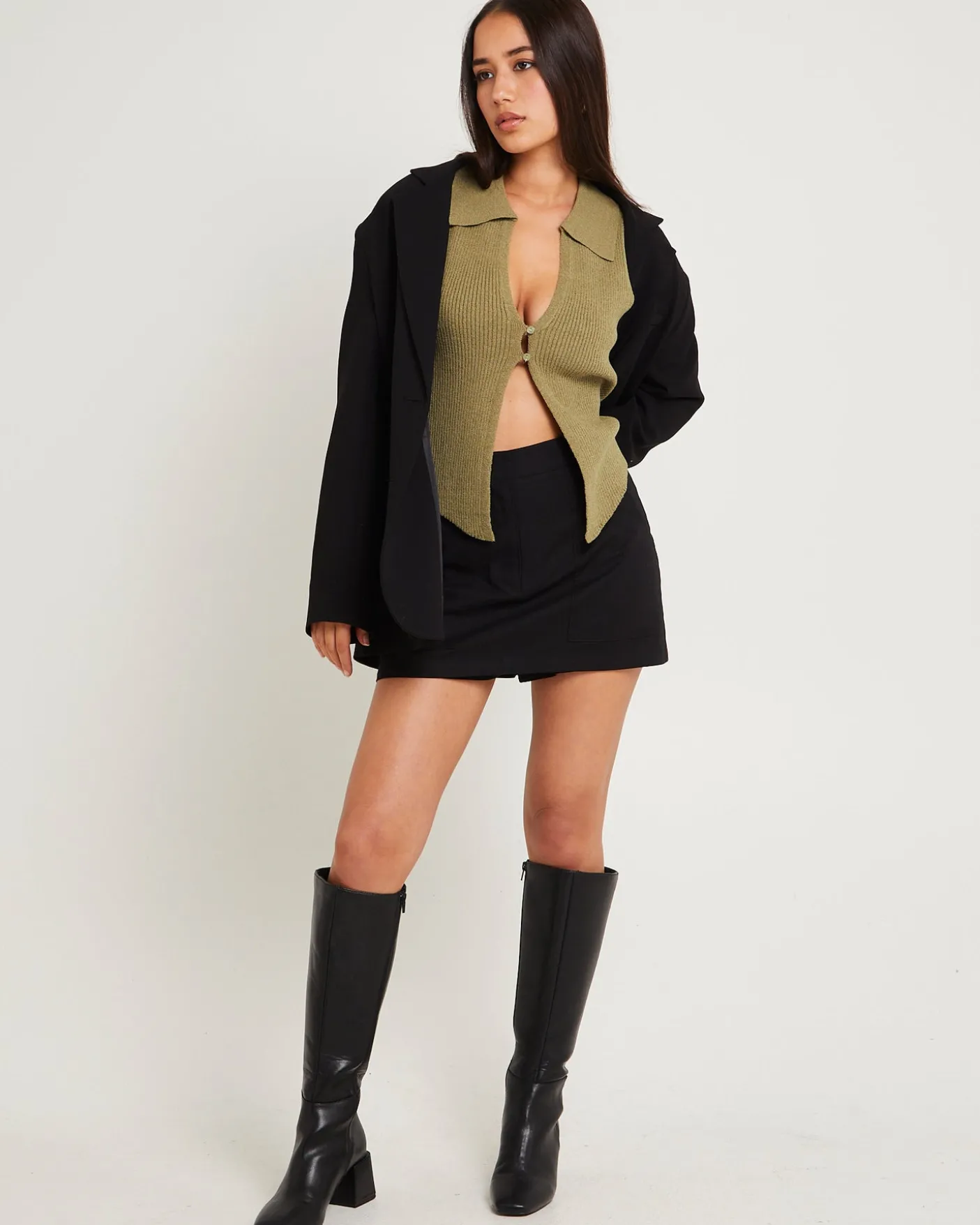 Meryl Ribbed Collar Knit Top