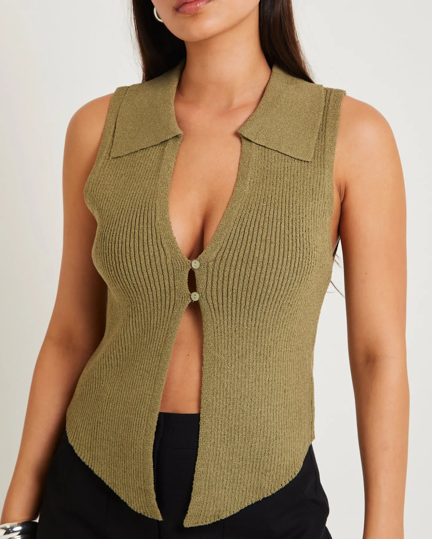 Meryl Ribbed Collar Knit Top