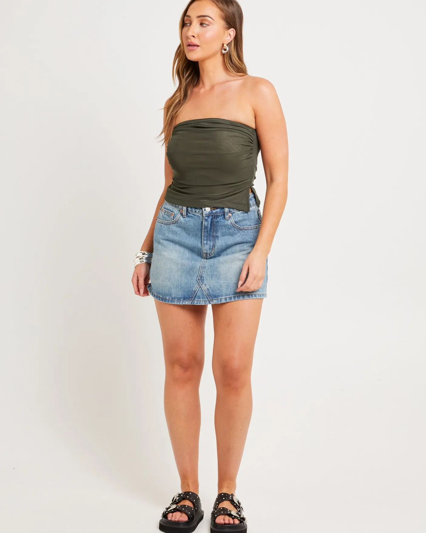 Mesh Asymmetric Bandeau Top