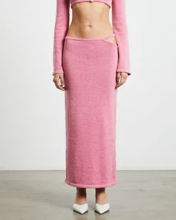 Mika Knit Strap Midi Skirt in Strawberry Pink