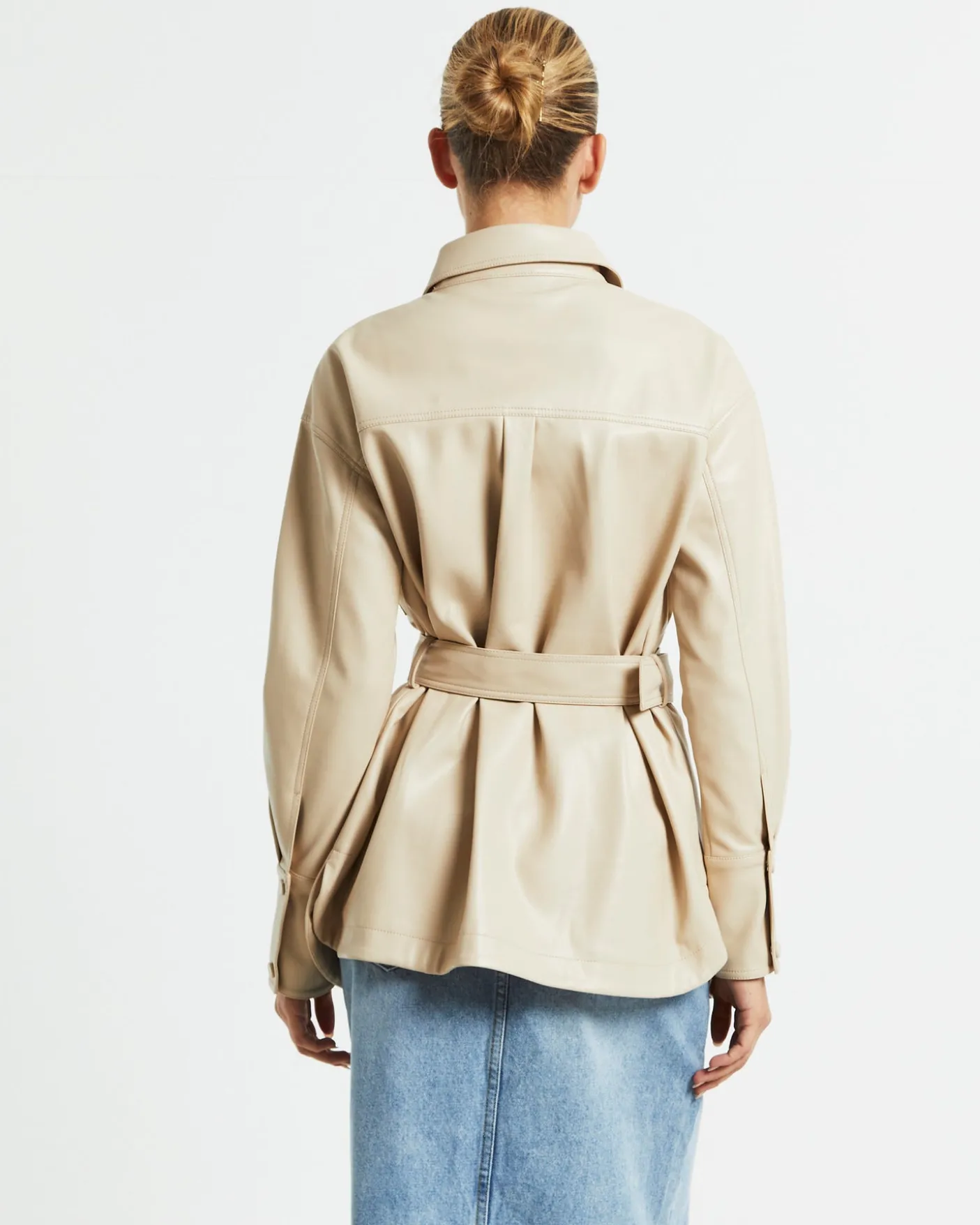 Millie PU Utility Long Sleeve Over Shirt Cream