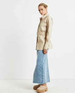 Millie PU Utility Long Sleeve Over Shirt Cream