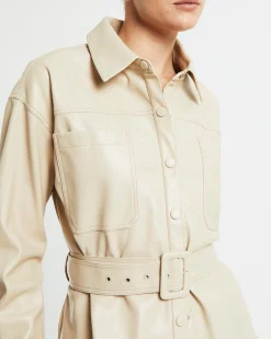 Millie PU Utility Long Sleeve Over Shirt Cream