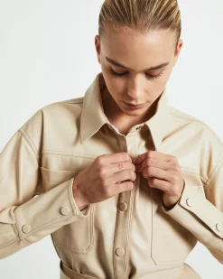 Millie PU Utility Long Sleeve Over Shirt Cream