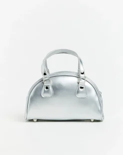 Mini Bowling Bag in Metallic Silver