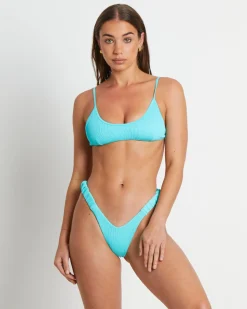 Minimal Tie Back Bikini Top in Aqua Ribbed