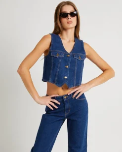 Morgan Denim Vest Dark Stone
