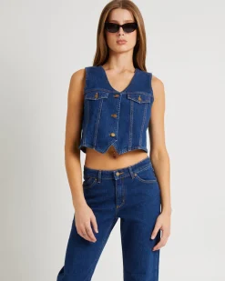 Morgan Denim Vest Dark Stone