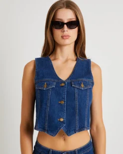 Morgan Denim Vest Dark Stone