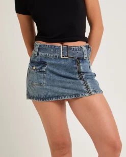 Moto Mini Denim Skirt