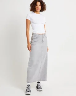 Nala Maxi Denim Skirt Pebble
